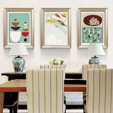 旦晨餐厅挂画 现代简约装饰画卡通美食抽象壁画餐桌背景三联画