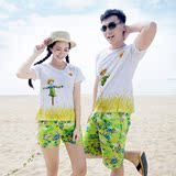 海边情侣装夏装2016韩国新款印花沙滩装情侣短袖t恤衫蜜月海滩装