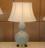 美式欧式复古浅蓝色陶瓷葫芦全铜台灯新中式客厅书房卧室床头灯具