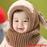 冬款儿童围脖小狗造型毛线超软帽子婴儿披风斗篷保暖披肩连体帽子