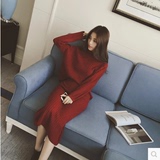 韩版2015秋装新款时尚套装女纯色长袖针织衫包臀半身裙长裙两件套