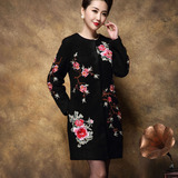 韩版新款大码显瘦刺绣新潮妈妈装羊毛呢子外套中长款女气质大衣