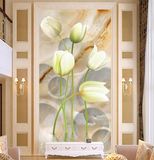 玄关墙纸 走廊玄关客厅有框画立体郁金香现代简约玉雕背景墙布