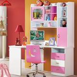 儿童书桌书架台式电脑桌学习桌带书柜粉红女孩房间书台烤漆色638
