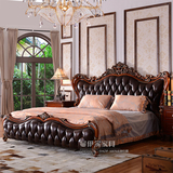 欧式家具 实木真皮床 美式双人床1.8米 别墅大户型婚床