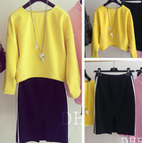 春装2016新款韩版宽松黄色绒面卫衣半裙修身显瘦休闲运动两件套装