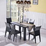 简约现代餐桌椅组合4 6人时尚黑橡木实木贴皮大小户型餐桌椅饭桌