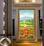 欧式纯手绘油画花卉客厅餐厅卧式装饰画抽象竖版玄关画挂画壁画
