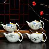 大号玲珑茶壶镂空青花陶瓷功夫茶具大容量花茶提梁壶带过滤550ml