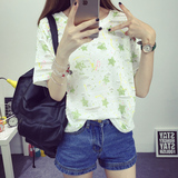 2016磨破做旧不漏创意宽松版短袖T恤女夏季韩版学生打底衫女装