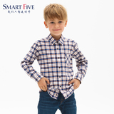 SmartFive 童装男童格纹衬衫长袖中大童保暖纯棉格子儿童衬衣加厚