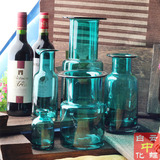 蓝色透明玻璃花瓶 客厅摆件富贵竹干花水培复古创意大花瓶田园风