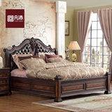 凡沛 式家具实木桦木床品质奢华床手工雕刻 真皮拉扣1.8米双人床