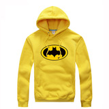 个性简约超级英雄衣服蝙蝠侠印花黄色女冬季外套潮牌连帽加绒卫衣