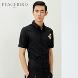 太平鸟男装 男士新款黑色棉精品刺绣短袖衬衫B2CC52303
