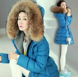 2014反季正品韩版代购加厚大码中长款女式修身外套大毛领羽绒服女