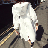 2016韩国夏季新款防晒衣女中长款休闲宽松大码连帽长袖白色薄外套