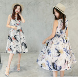 2016夏季洛诗琳韩版新款无袖女装棉麻连衣裙女修身显瘦长款印花裙