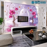 梦幻玫瑰紫立体墙纸3d无缝简约大型壁画客厅唯美卧室床头花卉壁纸