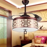中式客厅隐形风扇灯变光古典卧室餐厅风扇吊灯吊扇灯圆形42寸LED