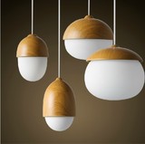 北欧宜家简约风创意木纹坚果吊灯 餐厅卧室奶白玻璃 铁艺单头灯具