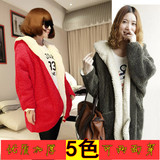 韩版秋冬学生双面穿连帽羊羔绒蝙蝠款加厚保暖毛绒绒大衣外套女