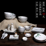 包邮 日式幽兰和风手绘料理陶瓷餐具套装 创意碗盘碟套组乔迁送礼