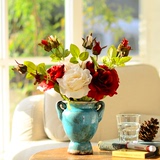 欧式客厅卧室整体仿真花艺套装摆件 马特花瓶配玫瑰花HQ J