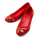 香依莲夏新款红色婚鞋高跟复古中式秀禾婚礼鞋民族风龙凤新娘鞋女