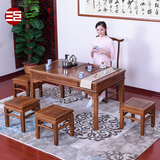 红木家具休闲方桌五件套鸡翅木泡茶桌棋牌桌实木仿古中式方茶桌