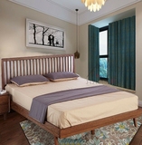 北欧宜家全实木床橡木床胡桃色双人床卧室婚床简约小户型卧室家具