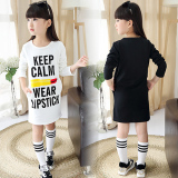 女童春季新款连衣裙中大童韩版字母高领卫衣儿童套头加绒打底衫