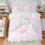 全棉床裙床罩四件套纯棉卡通儿童KT猫被套床套六八件套1.5/1.8m床