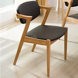 纯实木Z型设计师椅餐椅 简约木椅职员椅创意橡木家具电脑靠背皮椅
