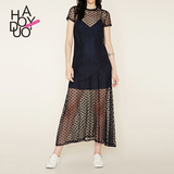 Haoduoyi2016夏新款 性感波点网纱透视吊带两件套 修身显瘦连衣裙