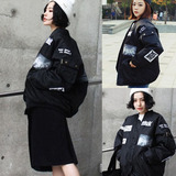 2015春季韩国新款刺绣宽松ulzzang贴布印花大码BF风空军感外套女