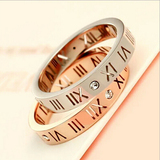 包邮韩版18K玫瑰金戒指男女款情侣对戒罗马文不褪色钛钢尾戒指环