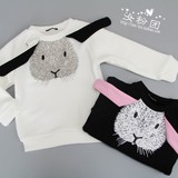 韩国兔子儿童加绒加厚卫衣套装冬季两件套 宝宝超萌休闲运动套装