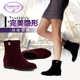 哈森/harson 冬季新款羊皮短靴休闲圆头内增高女鞋靴子HA49012