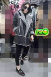 欧洲站大码女装  2015冬季  韩版宽松时尚翻领中长款皮毛一体外套