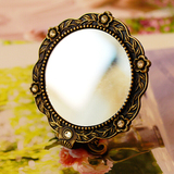 韩国进口公主镜复古欧式美容化妆镜便携随身折叠手柄金属小镜子