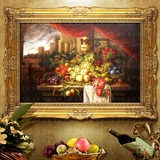 简约现代中欧式纯手绘油画静物花卉水果红酒瓶餐厅玄关装饰有框画