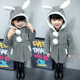 女童2015冬装新款加厚外套韩版宝宝儿童千鸟格长款夹棉呢子大衣潮
