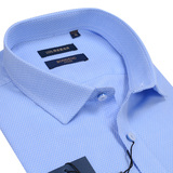 Bosideng/波司登衬衫 男士短袖蓝色方形印花商务纯棉免烫半袖衬衣