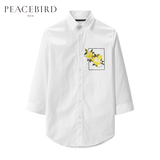【商场同款】太平鸟男装 白色七分袖印花衬衣衬衫潮B1CB62403