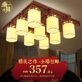 现代新中式客厅灯正方形LED吸顶灯具实木餐厅灯创意大气卧室灯饰