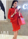 2015秋款秋冬小香风红色毛呢套装裙优雅大气气质短裙套装女两件套
