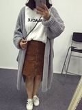 2015韩国原单正品粗棒毛线大袖子宽松长款毛衣开衫外套女装