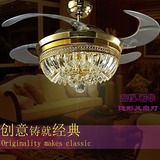 LED奢华水晶隐形吊扇灯现代欧式时尚客厅餐厅卧室风扇灯电扇带灯