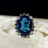 韩国饰品女时尚气质ＯＬ微镶蓝宝石水晶椭圆简约食指戒指指环礼品